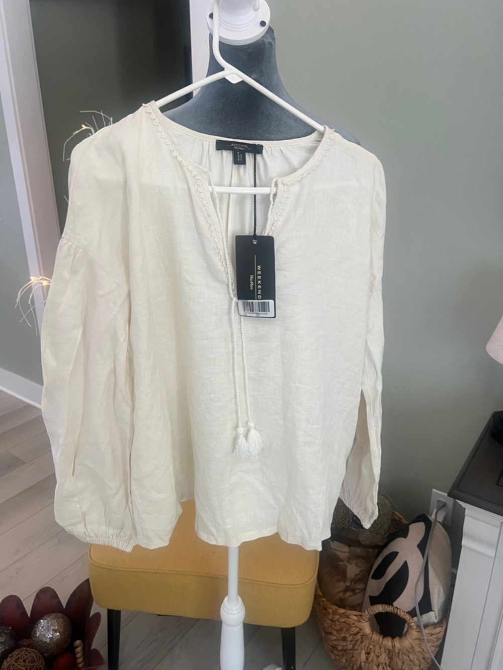 Weekend Max Mara Off-White Tassel Peasant Tunic